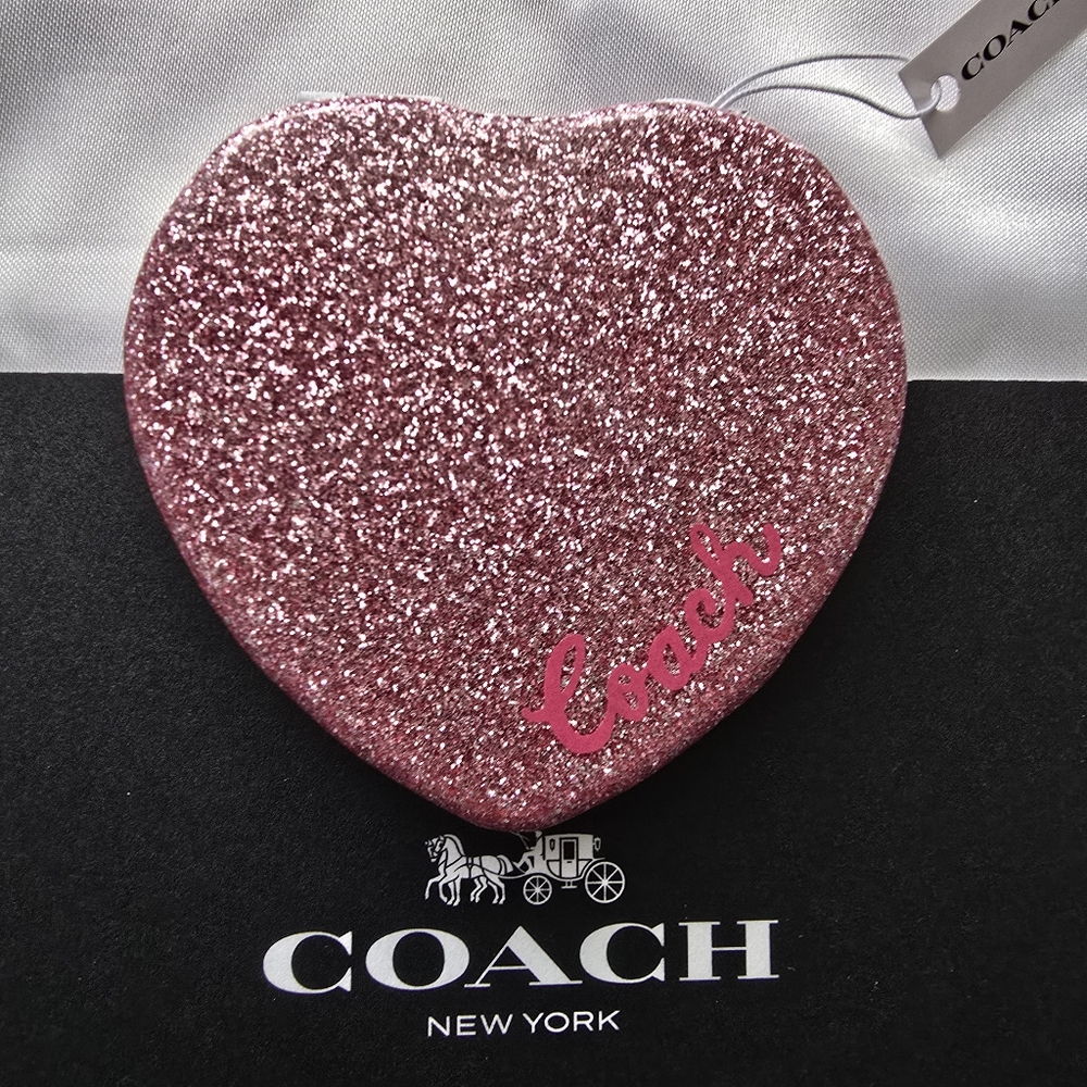 Coach Glitter Pink Heart Shaped Compact Mirror